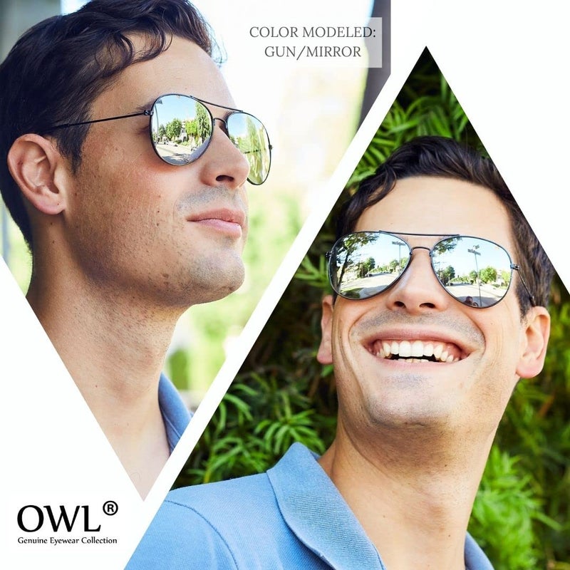 OWL Classic Aviator Mirrored Lens Sunglasses Black, Silver Frames 12 Pack Wholesale Aviation Party Glasses - Image 4